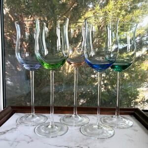 Vintage Block Crystal Multi Color Wine Glasses Set of 5